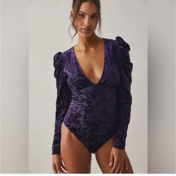 Free People Intimately M Magic Hour Bodysuit Deep Sea Velvet Whimsygoth New - Picture 1 of 8